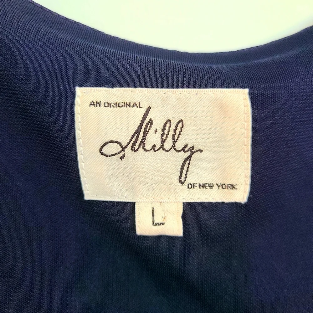 Milly of New York Blue Sleeveless Stretchy Sheath Dress w/ Gold Chain Necklace - Picture 2 of 8